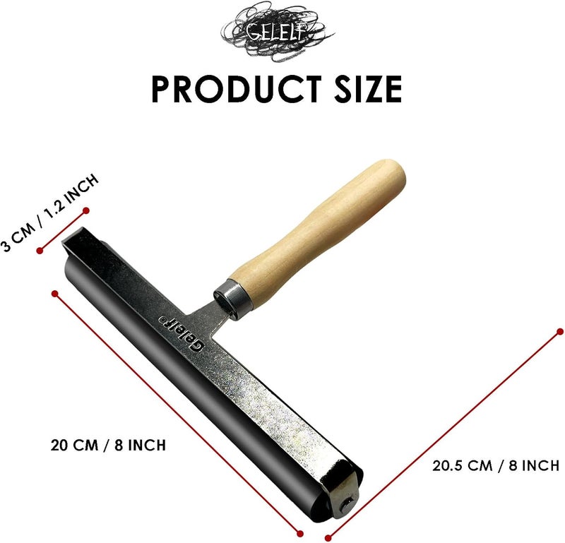 GELELF Smooth Peeling Brayer Roller - Wood Hand Roller Rollers Ink Roller Tape Roller for Gluing Taping Gel Printing Inking Block Printmaking Stamping Scrapbooks (#8: 8 Inch (20CM)) - Image 3